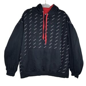 Champion Hoodie Mens 2XL Black Red All Over Print Pullover Sweatshirt Pocket‎